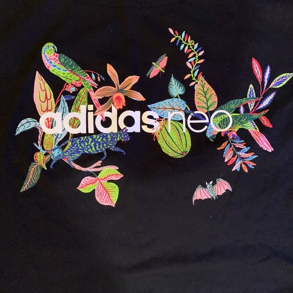 Adidas Neo x Llew Mejia Cropped Black Floral Top Size Medium - Picture 2 of 5